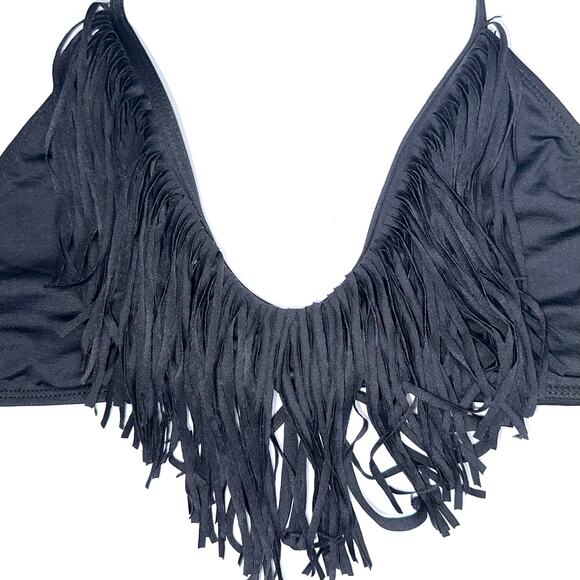 L*Space Audrey Black Fringe Halter Bikini Top - Picture 8 of 14